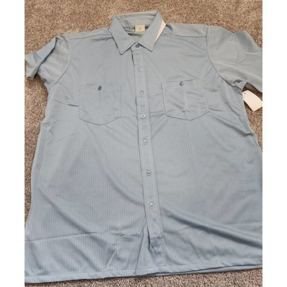 Haband Vintage Men’s Blue‎ Short Sleeve Button Down Polyester Shirt NOS Large